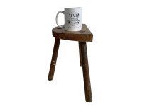 Alternative view of Vintage French Wooden Wood Small Milking Stool Chair Seat Kitchen Table Farm D Shaped Seat Plant Rest Stand Plinth Tabouret c1960-70's / EVE