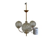 Alternative view of Vintage French Metal Circular Glass Globe Shaped Triple Ceiling Pendant Electric Lamp Light Lighting Gold Tarnish Patina c1960-70's / EVE