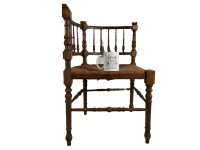 Alternative view of Vintage French Wooden Brown Wood Woven Raffia Work Bobbin Corner Chair Stand Display Rest Plinth Seating Tabouret c1910-1920's / EVE