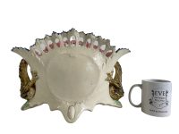 Alternative view of Vintage French Majolica Dragon Decorative Cache Pot Flower Basket Plant Holder Planter Glazed Earthenware Ceramic Blue Gold c1940s / EVE