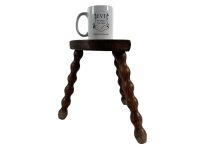 Alternative view of Vintage French Wooden Wood Milking Stool Chair Seat Kitchen Table Farm D Shaped Seat Bobbin Legs Plant Rest Stand Plinth c1960-70's / EVE