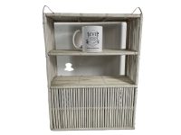 Alternative view of Vintage Thai Wood Wicker Shelf Painted White Shelving Stand Plinth Display Table Standing Thailand Traditional DAMAGED c1970-80's / EVE