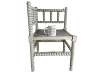 Alternative view of Antique French White Wooden Brown Wood Woven Cane Work Bobbin Corner Chair Stand Display Rest Plinth Seating Tabouret c1910-1920's / EVE