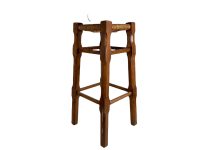 Vintage Tall Rattan Stool French Wooden Wicker Brown Wood Woven Raffia High Chair Seating String Woven Plinth Stand Pot c1970-80's / EVE