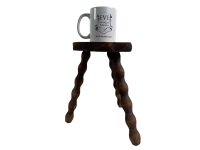 Alternative view of Vintage French Wooden Wood Milking Stool Chair Seat Kitchen Table Farm D Shaped Seat Bobbin Legs Plant Rest Stand Plinth c1960-70's / EVE