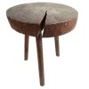 Vintage French Small Wooden Chunky Stool Side Table Stand Flower Pot Display Rustic Rural Worn Split Tree Stump circa 1970-80's / EVE