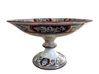 Antique English Large Ceramic Blue White Transferware Serving Bowl On Stand Dish Plate Stoneware Dove Bird Decor c1910's / EVE