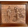 Vintage French The Angelus Jean-Francois Millet harvest farmer couple praying pressed copper image in frame circa 1960-70s / EVE