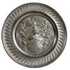 Vintage French Heavy Round Ornate Shield Crest Pewter Plate tray charger platter serving display wall hanging c1960-70's / EVE