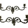 Antique French Pair Piano Wall Sconce Bronze Brass Metal Candle Candlestick Stick Pedestal Stand Display Ornate Decor c1900's / EVE
