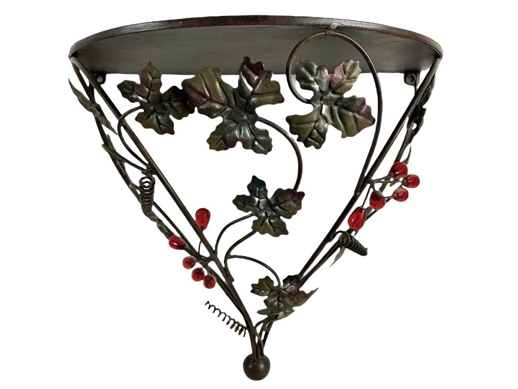 Vintage French Metal Wall Mounted Semi-Circle Berry Bush Vine Shelf Shelving Display Unit Green circa 2000 / EVE