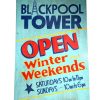 Vintage English Blackpool Tower Winter Weekends Hand Painted Retail Games Wooden Sign Notice Commercial circa 1970-80's / EVE