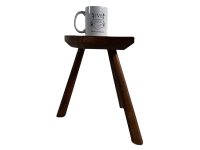 Alternative view of Vintage French Small Traditional Three Leg Milking D Stool Wooden Brown Wood Stand Display Rest Plinth Plant Pot Tabouret c1940-50's / EVE