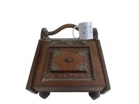 Alternative view of Antique English Wood Brass Coal Shuttle Bucket Fireplace Fire Place Furniture Ornate Decor Handle Heavy c1910's / EVE