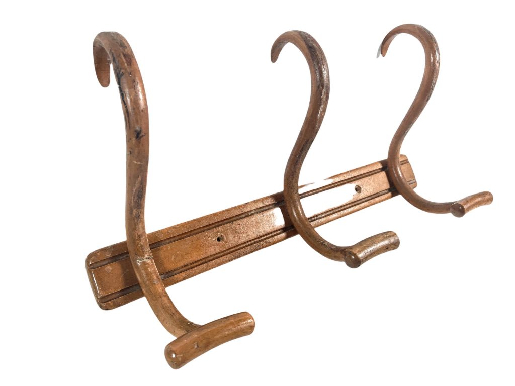 Vintage French Wood Wooden Three Knob Hook Shelf Coat Hanger Decor Display Hallway Cloakroom Stable Shed c1920-30’s / EVE