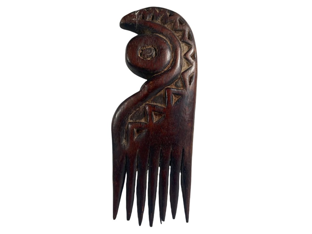 Vintage African Hair Comb Hair Afro Pick Detailed Carved Wood Primitive Sculpture Carving Tribal Art Decor c1950-60’s / EVE
