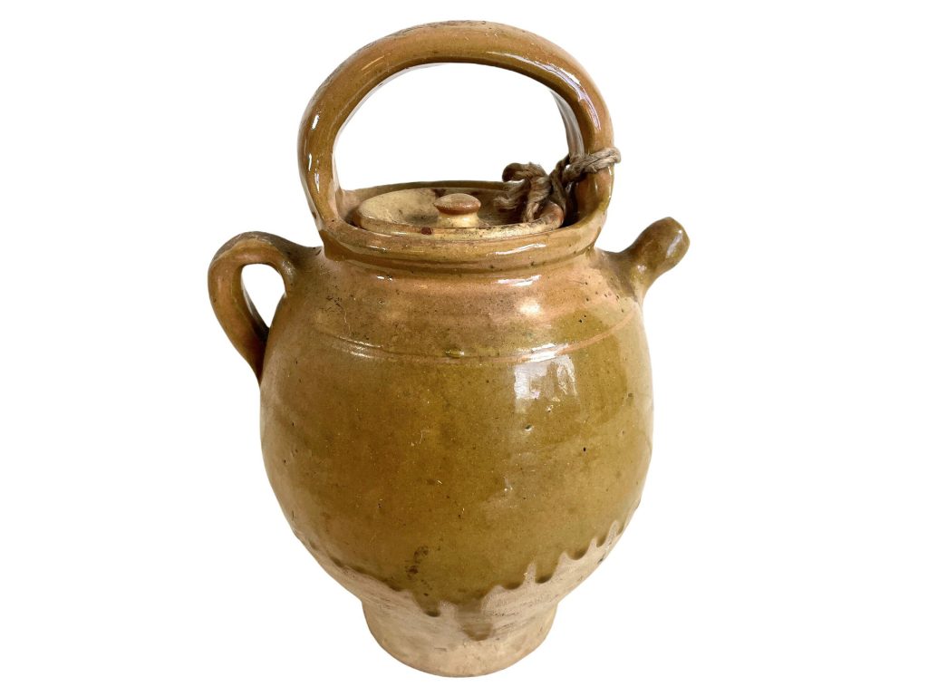 Antique French Garoulette Handled Pottery Water Oil Wine Cider Pot Vase Jug Pitcher Container Storage Display Prop c1910's / EVE
