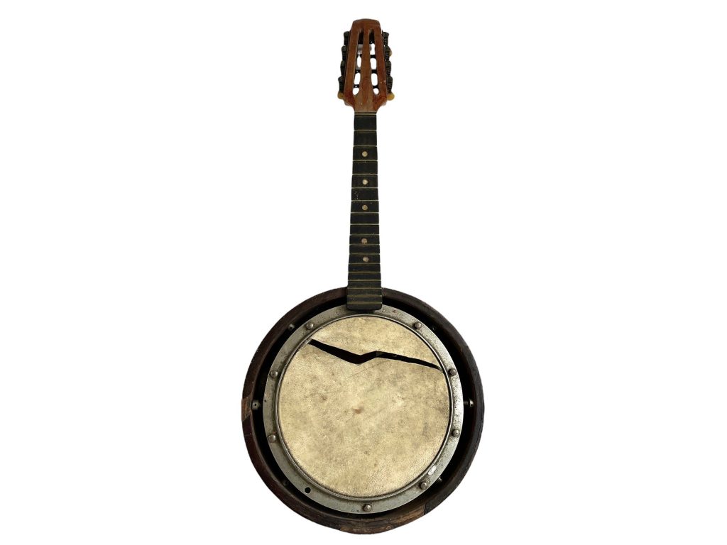 Vintage French Decorative Banjo Guitar Percussion Musical Instrument Damaged Old Needing Refurbishment circa 1920-30’s / EVE