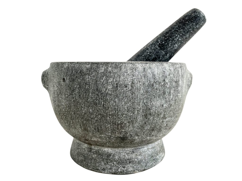 Vintage Indonesian Grey Stone Pestle and Mortar Spice Herb Mixing Grinding Pot Spellmaking Witch Cooking Kitchen c1990-00’s / EVE
