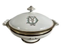 Vintage French Onion Soup Stew Serving Tureen Traditional Large Ceramic Terrine Bowl Plate Dish Planter Pot DY YD circa 1910-20's / EVE