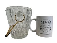 Alternative view of Vintage French Small Heavy Glass Metal Cocktail Bar Ice Bucket Cooler circa 1970-80's / EVE