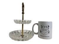 Alternative view of Vintage French Glass Two Tier Serving Bowl Dish Sweet Candy Sugar Bon Bons Metal Handled circa 1960's / EVE