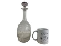 Alternative view of Vintage French Wine Water Spirits Clear Glass Etched Caraffe Drinks Table Decanter Jug circa 1950-60's / EVE