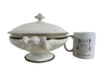 Alternative view of Vintage French Onion Soup Stew Serving Tureen Traditional Large Ceramic Terrine Bowl Plate Dish Planter Pot DY YD circa 1910-20's / EVE