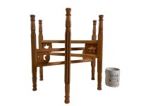 Alternative view of Vintage Moroccan Arabian Medium Wooden Folding Table Tray Legs Brown Wood Brass Copper Brass Platter Stand Support c1980-90's / EVE