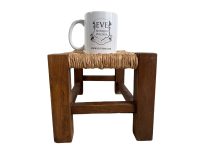 Alternative view of Vintage French Brown Wood Wooden Woven Strung Rattan Raffia Footstool Foot Stool Rest Footrest Display Stand Tabouret circa 1970-80's / EVE