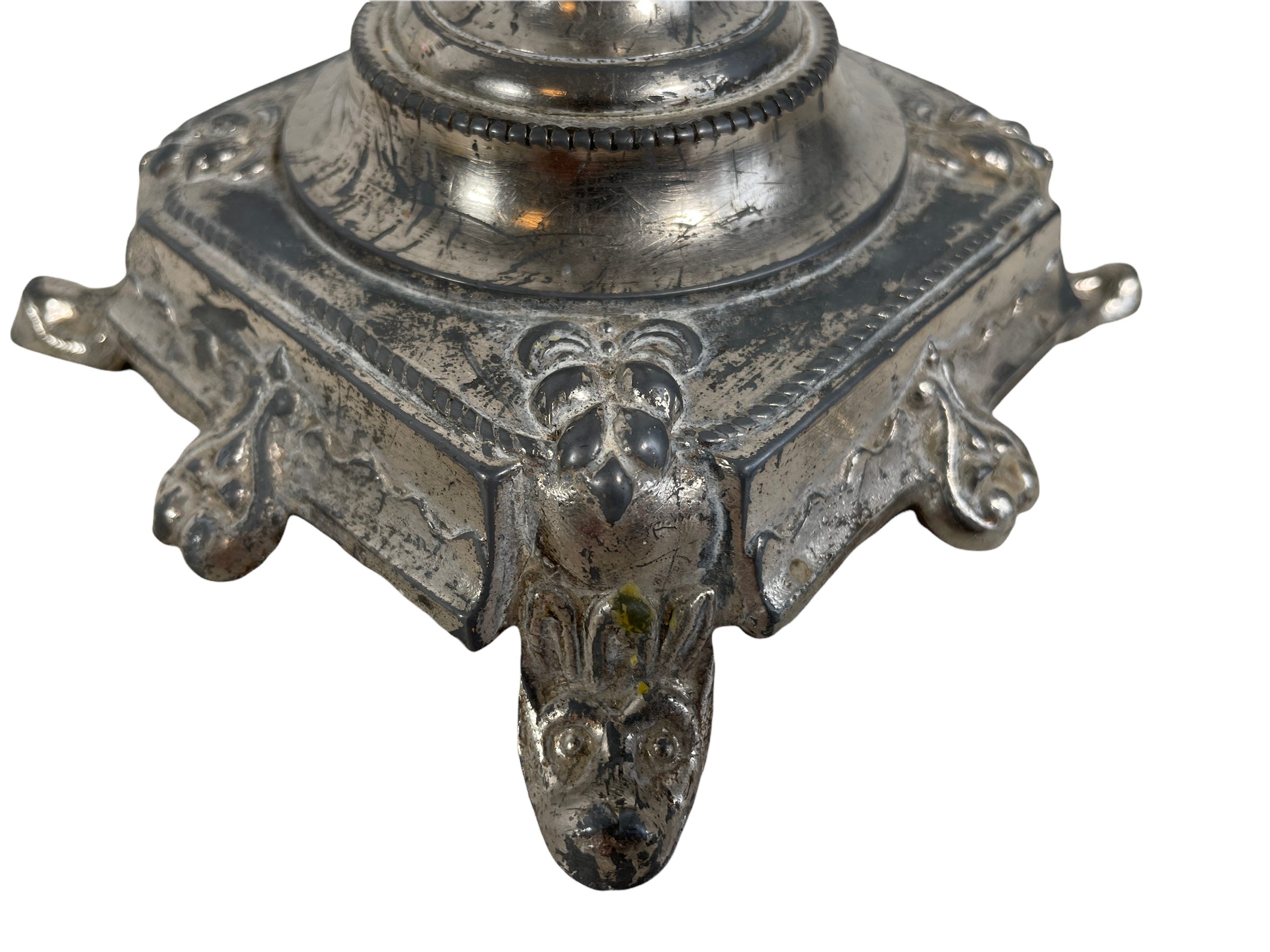 Antique French Metal Silver Standing Regal Candle Candlestick Candelabra Stick Pedestal Ornament Stand Decor c1900’s / EVE 3 Antique French Metal Silver Standing Regal Candle Candlestick Candelabra Stick Pedestal Ornament Stand Decor c1900's / EVE - Image 3