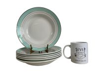 Alternative view of Vintage French Ceramic Porcelain White Mint Blue Flower Plate Serving Bowl Dish Lunch Dinner Plate PRICED INDIVIDUALLY c1950's / EVE