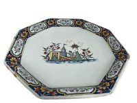 Alternative view of Antique French Faience Chinoiserie Plate Dish Server Decorative Glazed Earthenware Ceramic White Blue c1880s / EVE