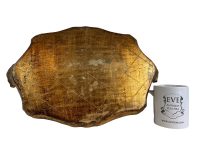 Alternative view of Vintage Italian Florentine Florence Gold Yellow Wood Ornately Decorated Small Serving Tray Trivet Stand Dish Decoration c1920-30's / EVE