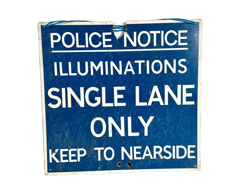 Vintage English Blackpool Beach Illuminations Police Single Lane Only Sign Notice circa 1980-90’s / EVE