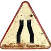 Vintage French White Red Road Thinning Metal Roadsign Road Sign Warning Crossing Farming Farm Track c1950-60's / EVE