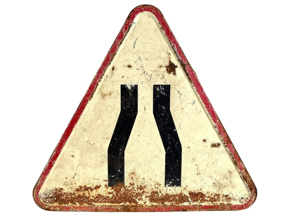 Vintage French White Red Road Thinning Metal Roadsign Road Sign Warning Crossing Farming Farm Track c1950-60’s / EVE