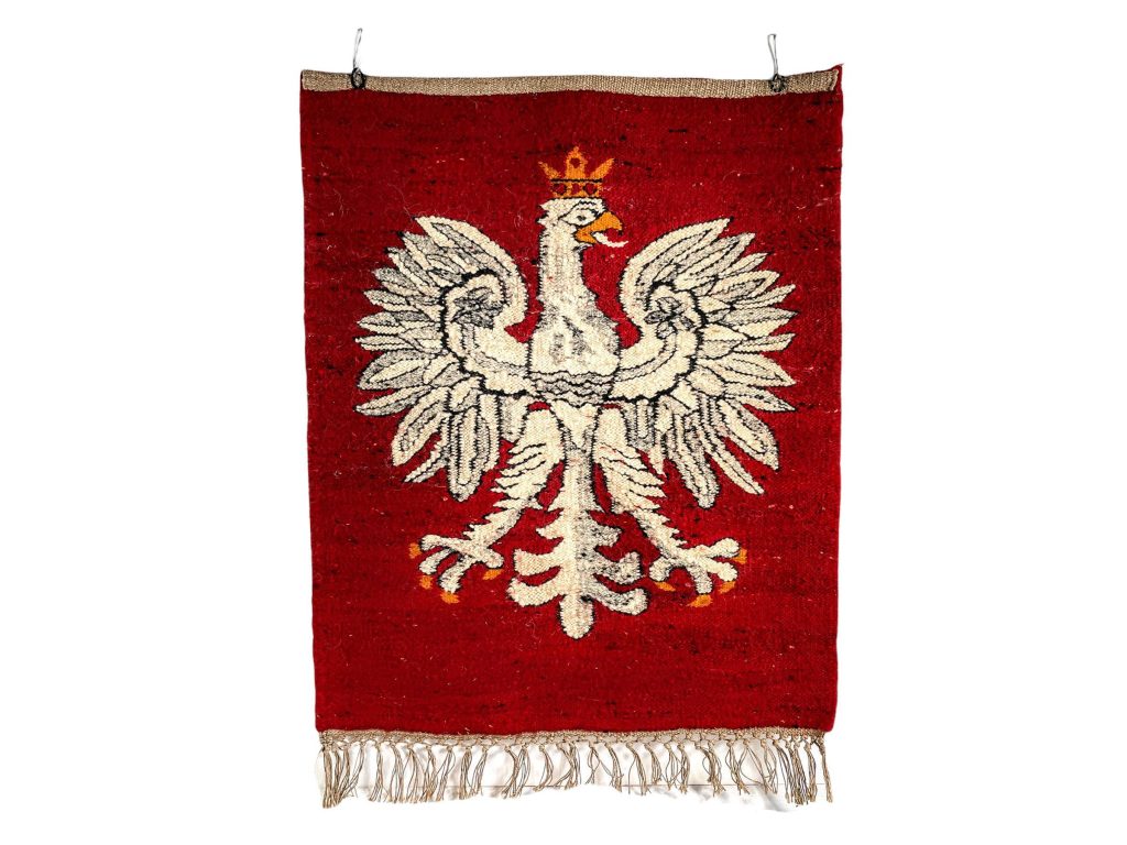 Vintage Polish Emblem Eagle With Crown Wall Hanging Rug Red Decorated Throw Cover Blanket Topper Wall Covering circa 1970-80’s / EVE