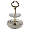 Vintage French Glass Two Tier Serving Bowl Dish Sweet Candy Sugar Bon Bons Metal Handled circa 1960's / EVE