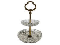 Vintage French Glass Two Tier Serving Bowl Dish Sweet Candy Sugar Bon Bons Metal Handled circa 1960's / EVE