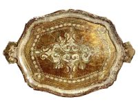 Antique Italian Florentine Florence Gold Wood Ornately Decorated Small Serving Lap Tray Handled Decoration c1910-20's / EVE