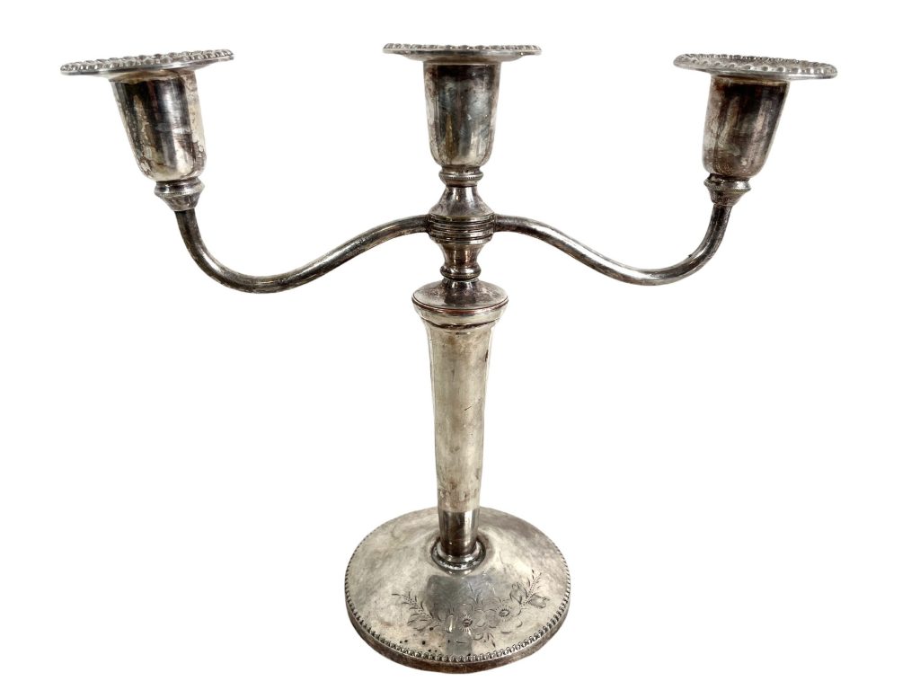 Antique English Sheffield Metal Silver Plate Standing Regal Candle Candlestick Candelabra Stick Pedestal Ornament Stand Decor c1910’s / EVE