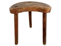 Vintage French Chunky Kidney Shaped Stool Wooden Brown Wood Milking Chair Stand Display Plinth Seating Plant Tabouret c1960-1970's / EVE
