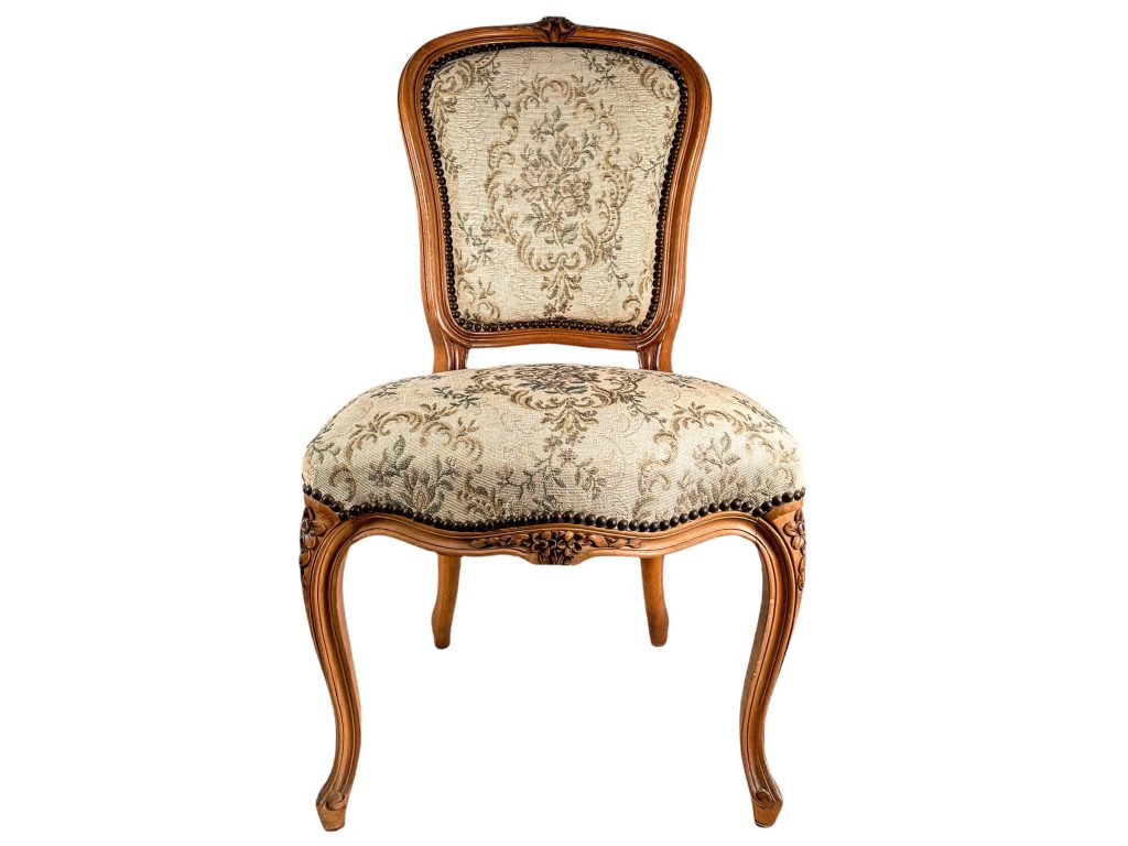 Vintage French Wooden Refurbished Louis XV Style Hand Floral Carved Chair Seating Cushioned Design c1920-40’s / EVE 5