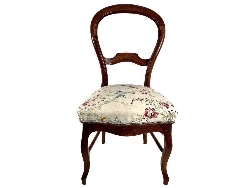 Antique French Wooden Balloon Style Floral Upholstered Padded Chair Seating Cushioned Design c1910-20’s / EVE