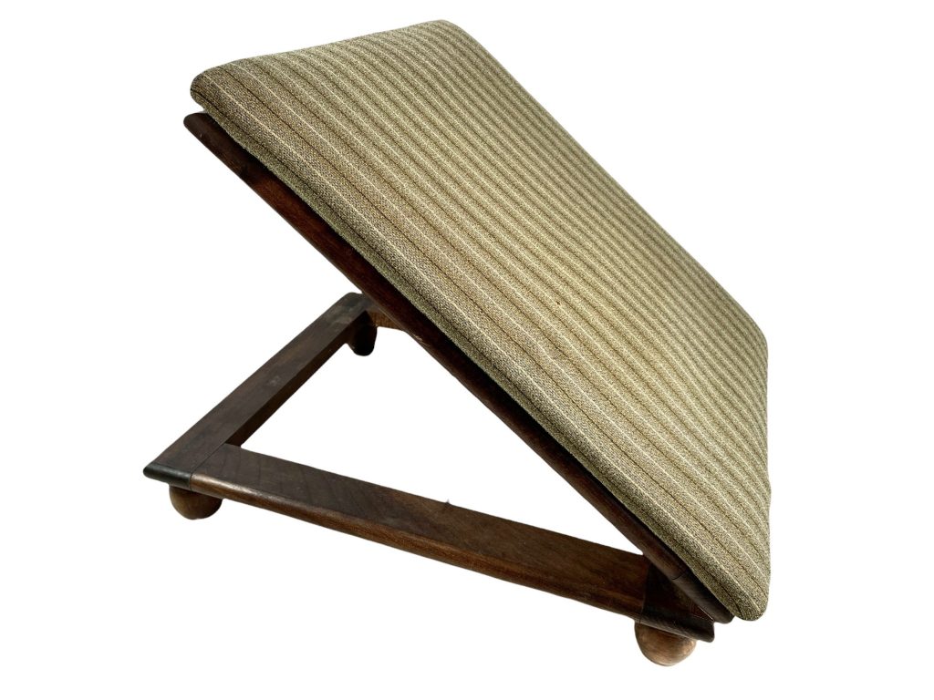 Vintage French Wooden Brown Beige Fabric Covered Adjustable Footrest Foot Rest Support Natural Wood Rest Prop c1950-1960’s / EVE