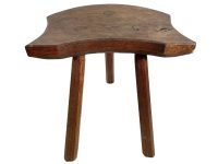 Vintage French Traditional Stool Small Wooden Brown Wood Small Stand Display Plinth Plant Pot Tabouret Three Legs Tripod c1940-50's / EVE