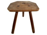 Vintage French Traditional Stool Small Wooden Brown Wood Small Stand Display Plinth Plant Pot Tabouret Three Legs Tripod c1940-50's / EVE