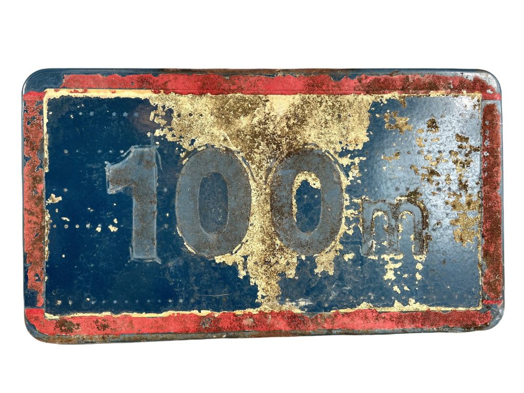 Vintage French Blue Red Stop 100m Metre Meter Metal Roadsign Road Sign Warning Crossing Farming Farm Track c1960-70’s / EVE