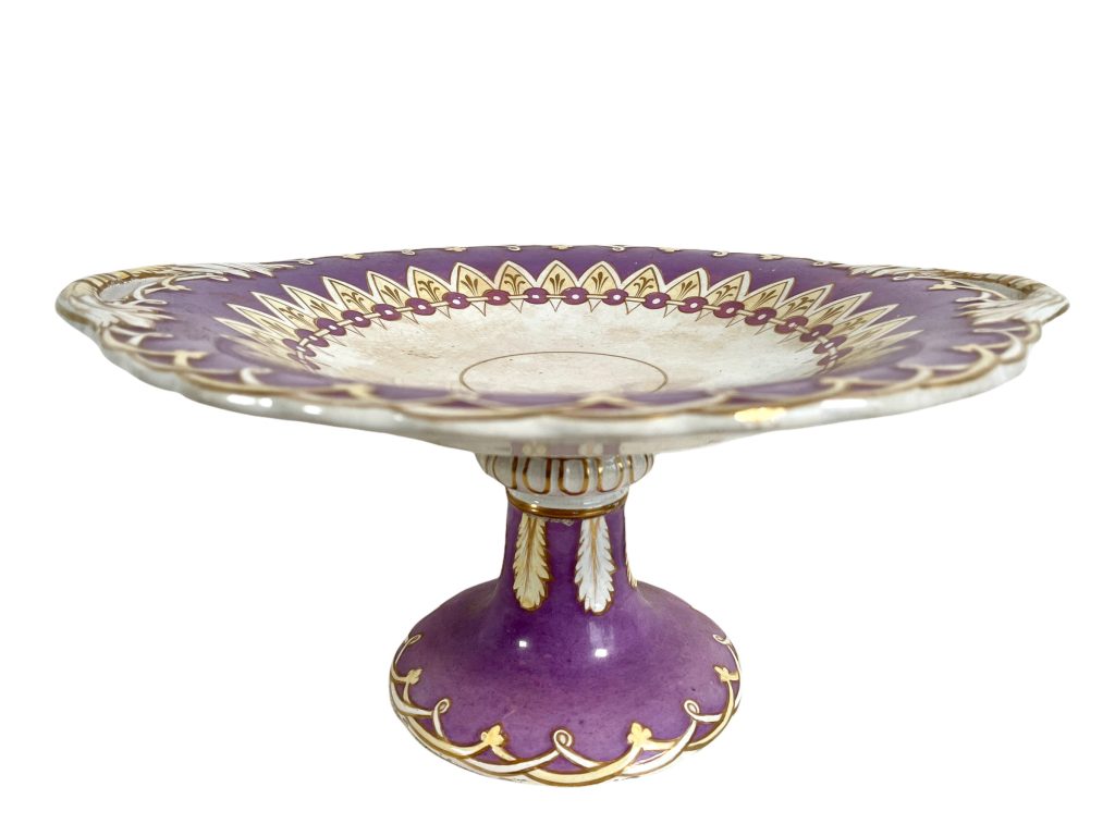 Antique French Ceramic Cake Stand Plate Platter Dish Afternoon Tea Serving Display Purple circa 1910-20’s / EVE